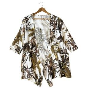 Francesca Bettini Tropical Print Linen Kimono Cardigan